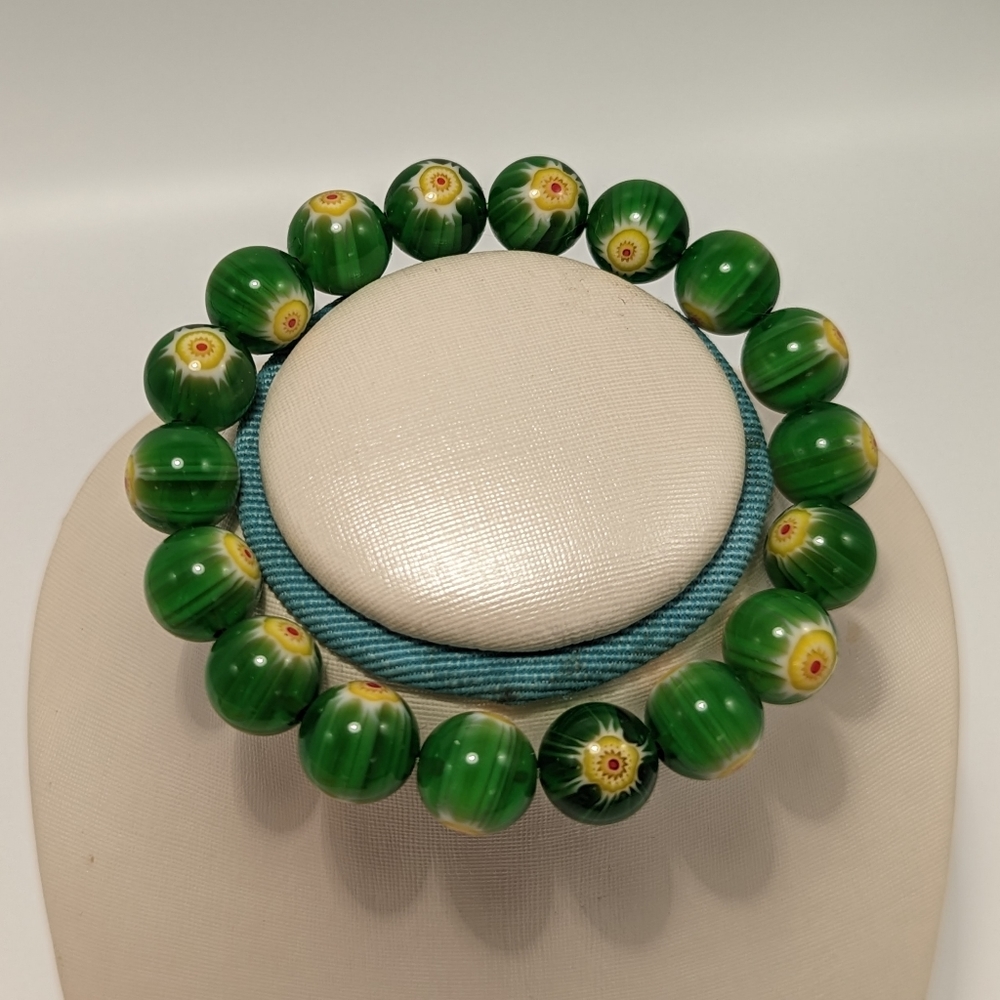 Green & Yellow Beaded Floral Bracelet